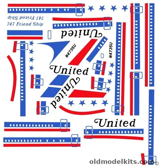 OMK 1/144 New United 747 Decals 1/144 Revell (Full or Cutaway) plastic model kit